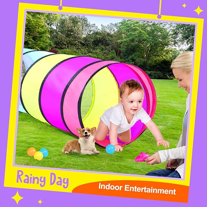 Colorful Baby Play Tunnel for Toddlers with Mesh Window, Cat Toy for Dogs Pets, Kids Crawling Play Tent Pop Up Toddlers Tunnel Indoor Outdoor Toy Gift (Rainbow Baby Tunnel)