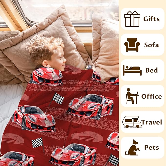 Racing Car Blanket for Kids Throw Blankets for Boy Men, 40x50 Inches Lightweight Cozy All Season Cool Car Decor Throw for Sofa Couch Bed Office