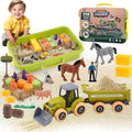 Play Sand Farm Toys, Farm Sensory Bins with 2.2lb Magic Sand, Animal, Take Apart Excavator Trailer Playset, Creativity Sandbox Toys with Lid for Kids 3 4 5 6 Years Old