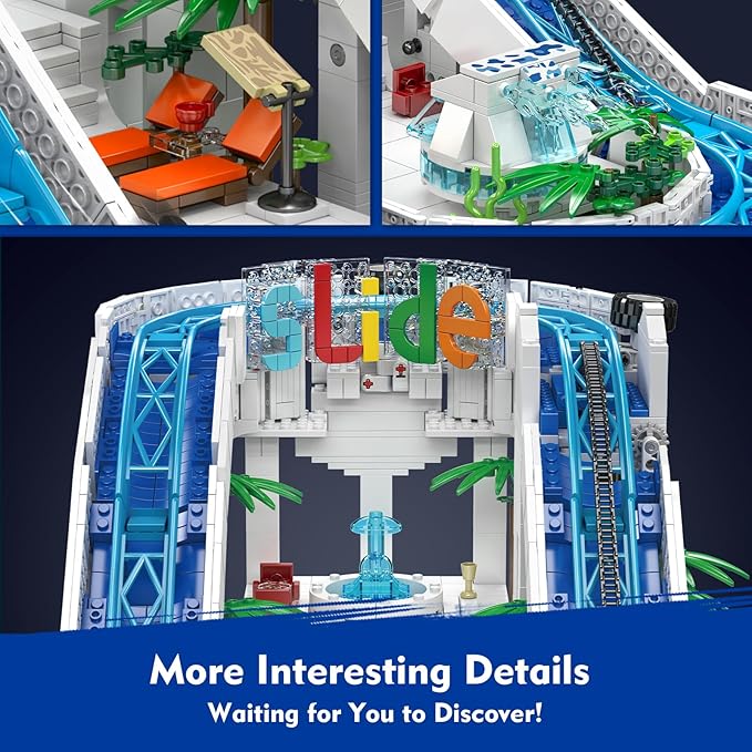 Mould King Water Slide Building Set, 2088+ Pcs Roller Coaster Model Kit That Run with Motor, City Water Park Construction Building Blocks Set, Home Decoration Gift for Teens, Adults
