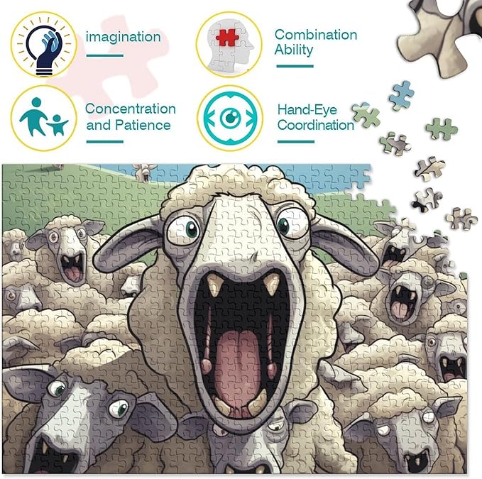 Sheep for Adults Fun 1000 Pieces 3D Animal Thickened Wooden Jigsaw Puzzle Stress Relief Education Game Home Decoration Toy Intellectual Game Relaxation and Intelligence 1000pcs (75x50cm)