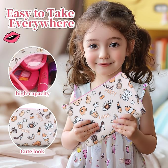 Toddler Girls Toys Pretend Makeup Kits - Fake Makeup Set Toys for Kids 3 4 5 6 Year Old, Play Makeup Gift for Little Girls 3-5, Toddler Makeup Kit with Fake Makeup Toy Birthday Gift (Beige)