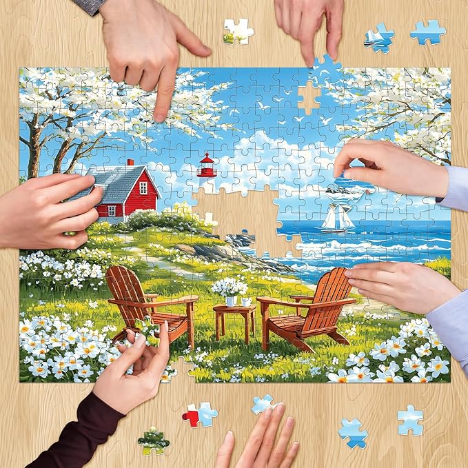 500 Pieces Puzzles for Adults, Relaxing Coastal Lighthouse Jigsaw Puzzles, Premium Seaside Scenic Landscape Wall Art for Home Decor, Challenging Gift for Women & Men 20.5x15 in