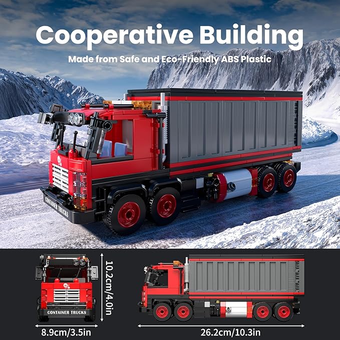 Mould King Red Container Truck Building Set, Toy Realistic American Style Trucks for Boys Aged 8+, 24069 Realistic Trailer Car Model with Detailed Interior, Collectible Blocks for Adults (630 Pieces)