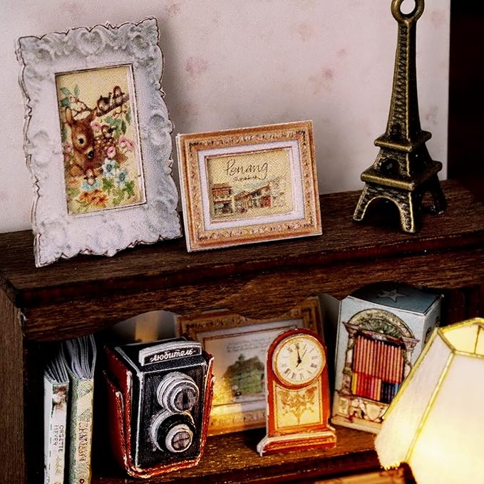 CUTEROOM DIY Doll Room Miniature Furniture Wooden House Kit - Wooden Dolls House Kit with Dust Cover & LED Light and Accessories - QT Series Dollhouse (QT031)