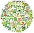 BulbaCraft Kawaii Frogs Stickers Set, 50 Pcs Green & White Vinyl Decals for Kids, Waterproof, Scratch Resistant, Indoor Usage, Single Use, Water Bottle, Laptop, Scrapbook, Journal, Frog Theme