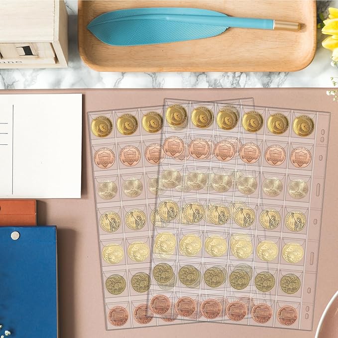 25 Sheets Coin Collection Pocket Pages for Collectors, Coin Sleeves Holder Book, 9-Holes Coin Album Collecting Binder for Coin Stamp Currency Collection Coin Stamp Currency Collection