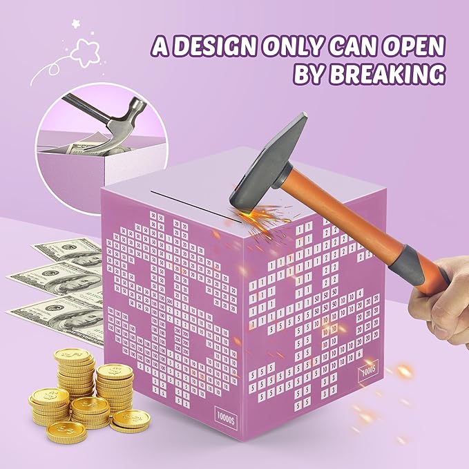Primo Lines Piggy Bank for Adults Must Break to Open, with Savings Counter & Goal Tracker, Unbreakable Stainless Steel Money Box for 10K Challenge $3000 $5000, Kakeibo (4.72 Inch)