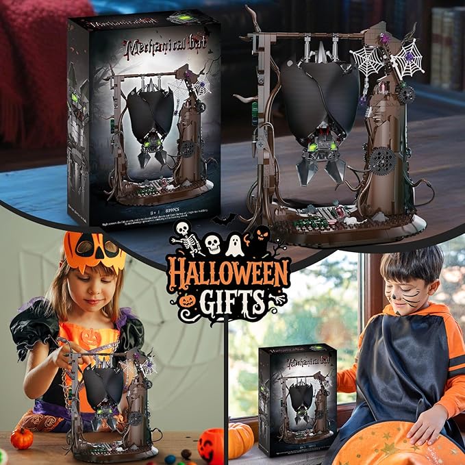 Halloween Bat Building Block Sets for Adults, Compatible with Lego, 839PCS Bat Model Toy Home and Office Decor, Collextible for Teens Boys 8+