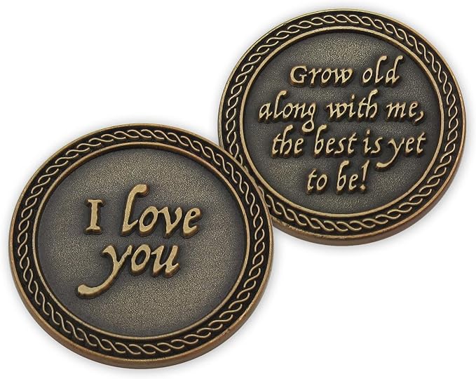 Bulk Set of 10 Romantic Love Expression Coins, I Love You, Grow Old Along with Me, The Best is Yet to Be, Anniversary Pocket Tokens for Date Night, Love Gift for Men & Women, from Him or Her