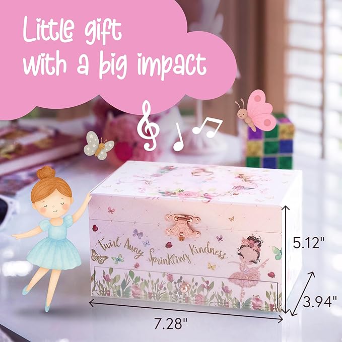 The Memory Building Company Ballerina Musical Jewelry Box, Classic Melody, Storage Organizer Kids Ages 6-12, Wood Construction w/ 2 Compartments
