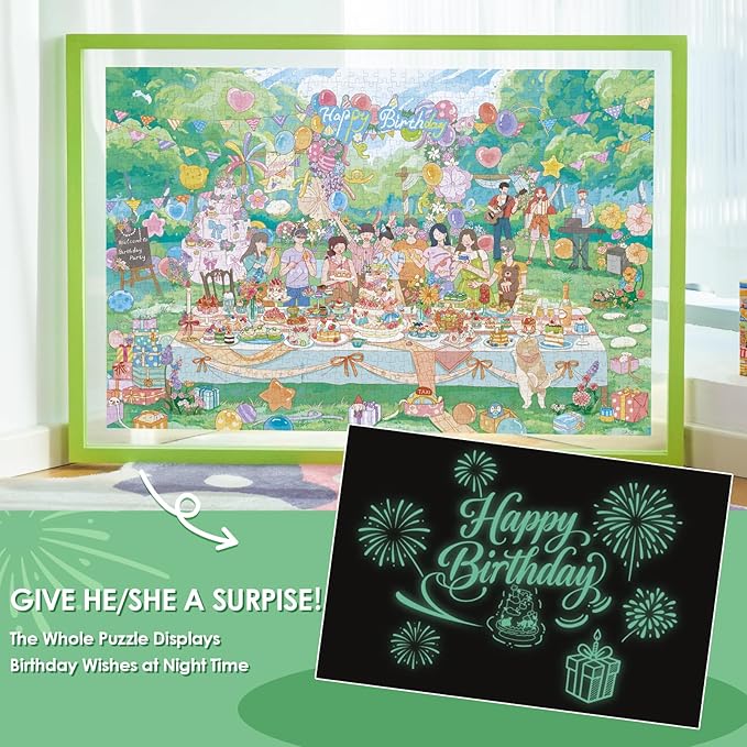 MOMIBOOK 1000 Piece Puzzle for Adults Jigsaw Puzzles of Birthday Movement, Glow in The Dark Luminous Painting Image Challenging Hard Impossible Puzzle Unique Funny Party Christmas Birthday Gifts