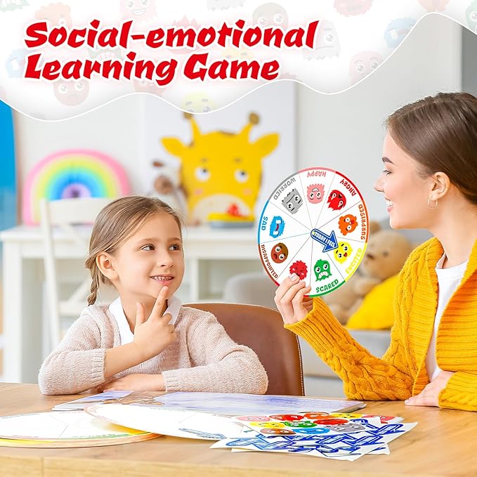Cinrobiye 24 Set Social Emotional Learning Activities Skills Explore Emotions Wheel with Faces Emotion Matching Cards Feelings Wheel for Preschool Counseling Office Must Haves Therapy Game (Wheel)