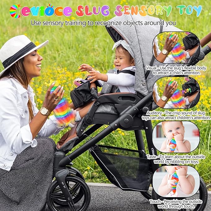 Cevioce Fidget Slug Toy, Sensory Slug Fidget Toys for Kids & Adults, 3 PCS Autism Sensory Toys for Autistic Children Toddlers, Toddler Toys - 3 4 5 6 7 8+ Year Old Girl Boy Birthday Gifts C