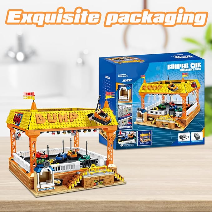 Bumper-Cars Building Set, Electric Control Kart Race Car Toy for Boy Girl, City Amusement Park Construction, Birthday Gifts for Adult Teen Kid Ages 6 7 8+, Architecture Theme Collection 1840pcs