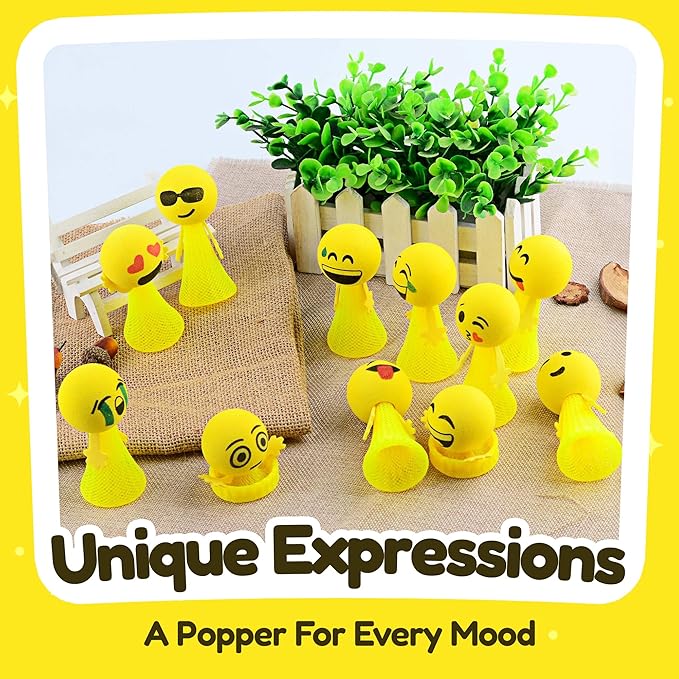 Liberty Imports 24 PCS Jumping Emoticon Popper Spring Launchers LED Light Up Toy Bouncy Party Favors Supplies and Goodie Bag Fillers for Kids, Toddlers (Classic Edition)
