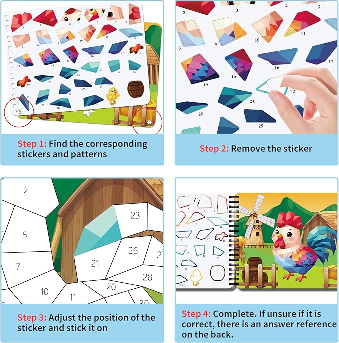 Sticker Paint Books for Kids Ages 4-8,Animals Designs Paint by Stickers,Party Birthday Stickers for Kids Boys Girl