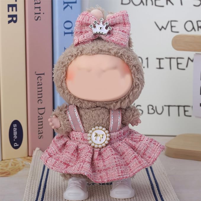 Clothes for 17cm Doll, 2 PCS Pink Cute Chic Style Hair Clip & Dress Set, Dress up Outfit Exquisite Accessories for Dolls