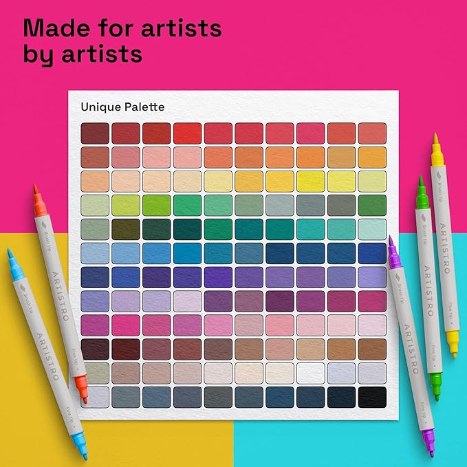 ARTISTRO 120 Dual Tip Brush + Fine Acrylic Paint Pens Ideal for Calligraphy - Paint Markers for Fabric, Rock, Glass, DIY - Stocking Stuffers, Christmas Gift Idea for Teens, Grandkids, Kids