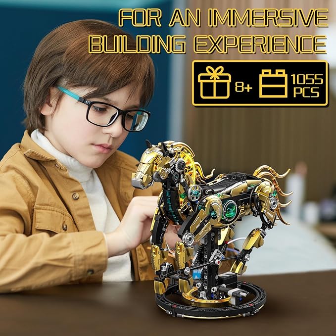 Mechanical Horse Building Sets, Compatible with Lego Animals, Animal Collection Toy, Home or Office Decor for Adults, STEM Building Gift for Teens Boys and Girls 8-14 (1055PCS)