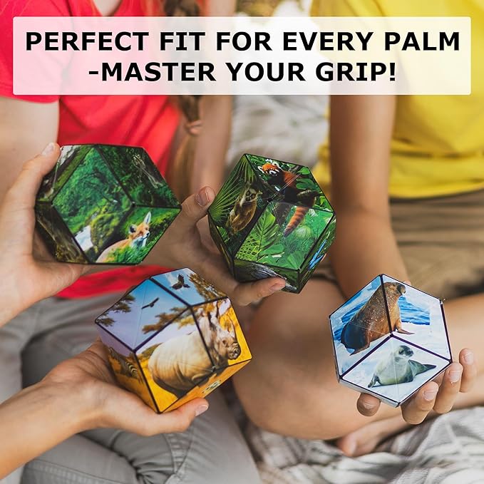 SHASHIBO Shape Shifting Box - Award-Winning Fidget Toy w/ 36 Rare Earth Magnets - Fidget Cube Transforms Into Over 70 Shapes, Sensory Toy Gift for Kids, Teens, and Adults (Wild Series - Savannah)