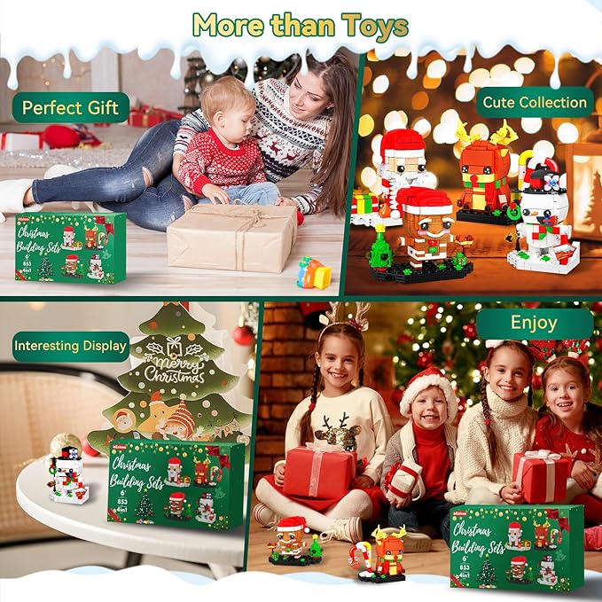 Eelexa Christmas Building Toys Set Includes Santa Claus, Snowman, Reindeer, Gingerbread, Christmas Building Blocks for Kids, Boys and Girls, Ages 6+ (853 Pcs)