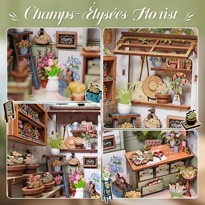 CUTEBEE Book Nook Kit - DIY Miniature House Dollhouse Kit for Adults and Teens, Booknook Tiny House Bookshelf 3D Wooden Puzzle, Gifts for Family (Champs-Élysées Florist)