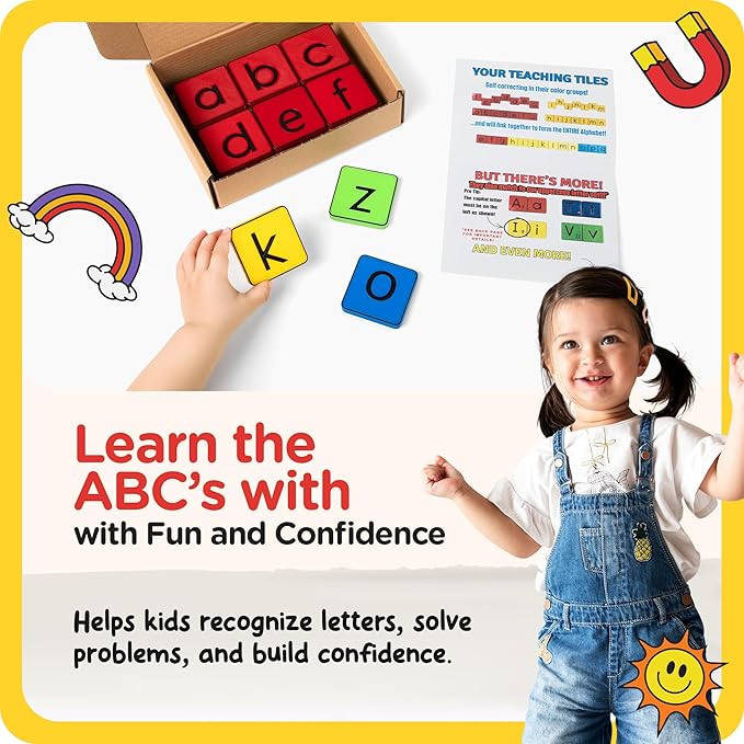 Learn Your Lowercase! Self-Correcting Magnetic Alphabet Lowercase Letters – Helps Young Learners Learn The Basics and More – Educational Toy Set of Magnetic Letters for Early Learning