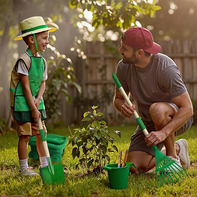 Kids Gardening Tools Set,15Pcs Wheelbarrow Set for Kids with Shovel, Rake, Watering Can Outdoor Backyard Farm Digging Toys, Halloween Christmas Birthday Gifts for Boys Girls