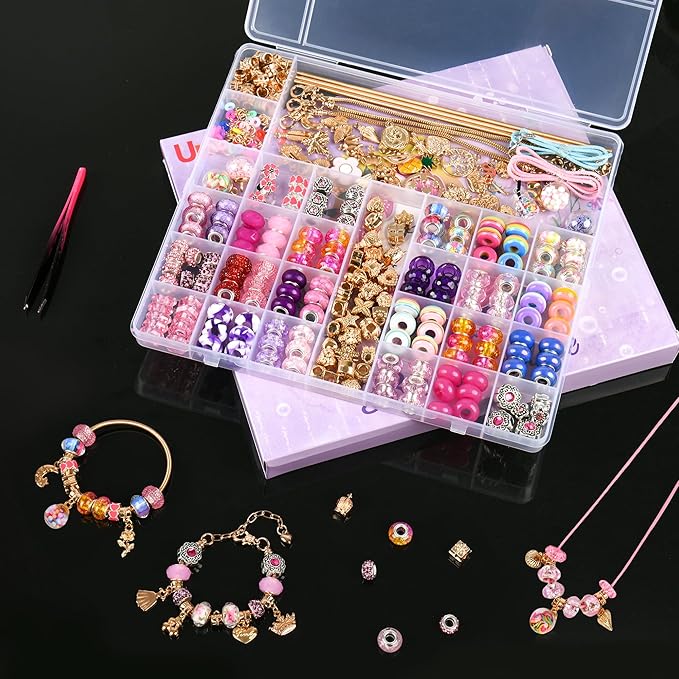 Uniartfy Charm Bracelet Making Kit, 305 Pieces Jewelry Making Kit Supplies for Girls 8-12, Birthday Gifts, DIY Arts Crafts for Teens Women Kids Ages 5 6 7 8 9 10 11 12 Years Old with Organizer Box