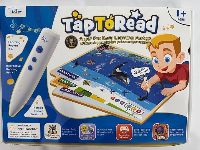 TEKFUN Learning Toys for 3 Year Old,Toddler Educational Posters with Talking Pen,ABC Learning Sight Word Games for Toddlers 2-4 Years,Learn to Read Toys with Sensory Stickers