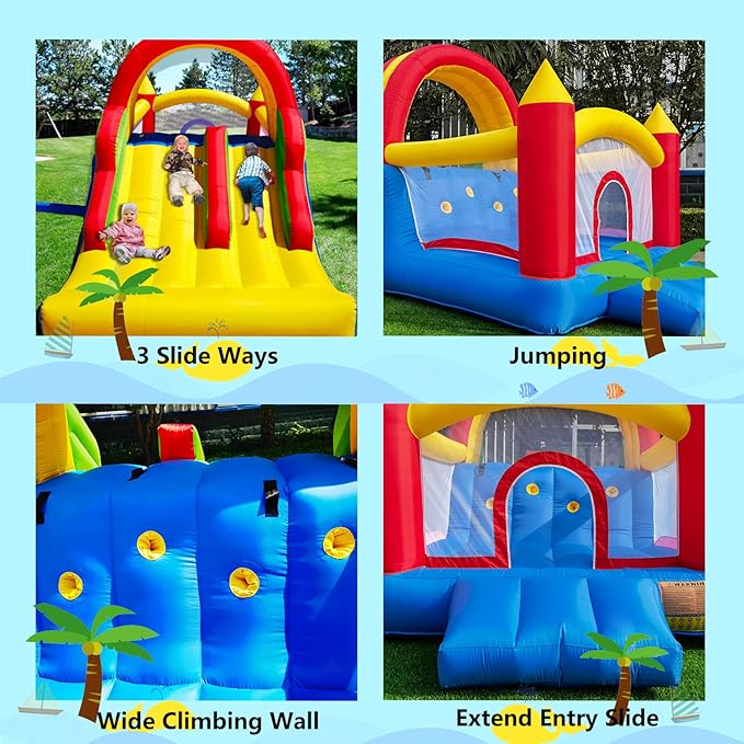 HuaKastro 16x7.2FT Inflatable Bounce House with 2 Racing Slides & Large Climbing Wall, 3 in 1 Kids Inflatable Trampoline Rainbow Jumping Castle Kids Backyard Playgrounds - with Air Blower