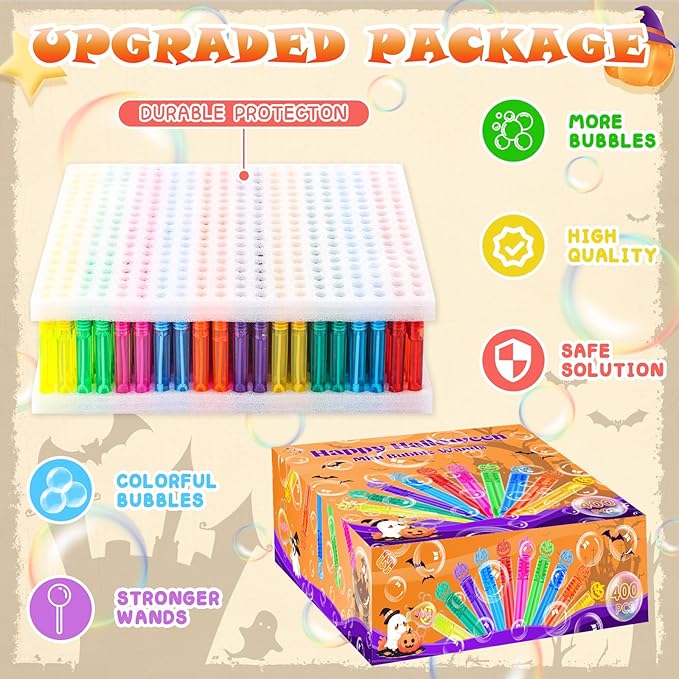 400 Piece Halloween Party Favor Bubbles, Halloween Bubble Wands Bulk for Kids Party Favor Supplies, Trick or Treat Goodie Bags, School Classroom Game Rewards, Halloween Miniatures
