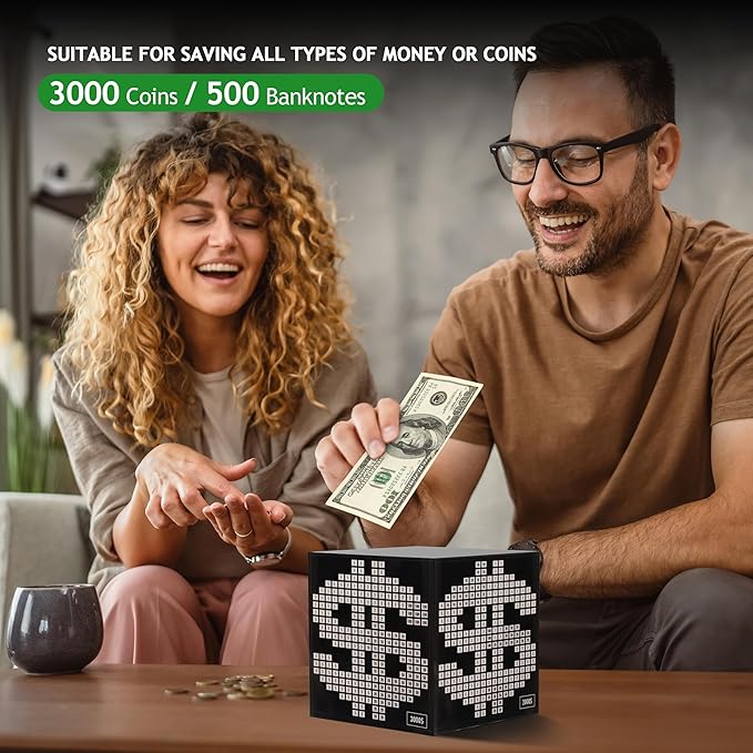 Primo Lines Piggy Bank for Adults Must Break to Open, with Savings Counter & Goal Tracker, Unbreakable Stainless Steel Money Box for 10K Challenge $3000 $5000, Kakeibo(4.72 Inch)
