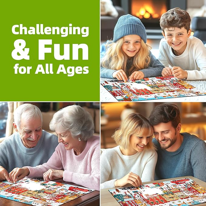 Vintage Christmas Town Jigsaw Puzzles for Adults 500 Pieces Winter Holiday Scene with Classic Cars, Festive Shoppers, Decorated Tree & Snowy Streets - Family Challenge Puzzle （23"x15"