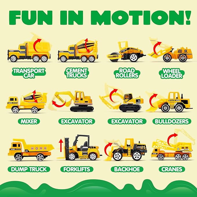 JOYIN 25 in 1 Kids Construction Truck Toy Set, 24Pcs Push and Go Cars and Worker Figures, Toddler Play Vehicles with Sounds and Light, Christmas Birthday Gifts Toys for 3 4 5 6 7 Years Old Grandkids