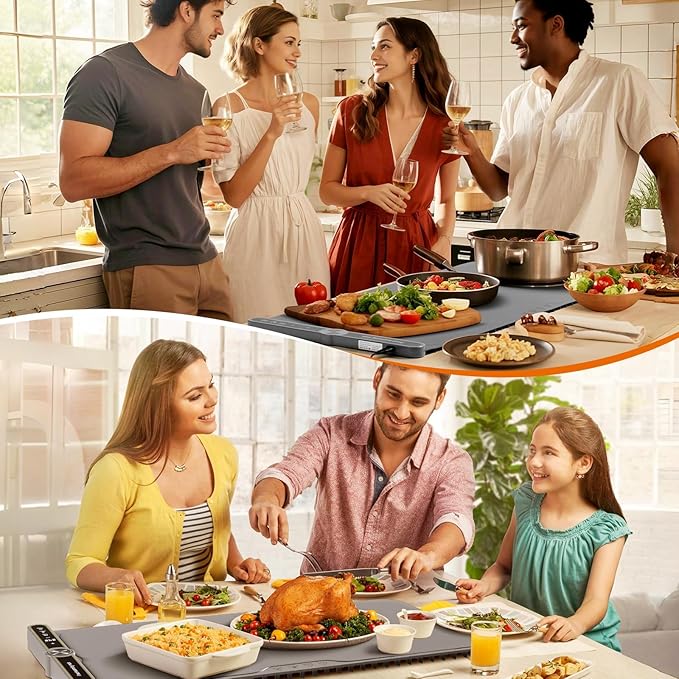 Warming Mat for Food extra large, Silicone Heating Mat For Food, 15"x31.6" Foldable Food Warming Mats for Countertops, Parties, and Daily Use with Timer and 9 Temperature Levels