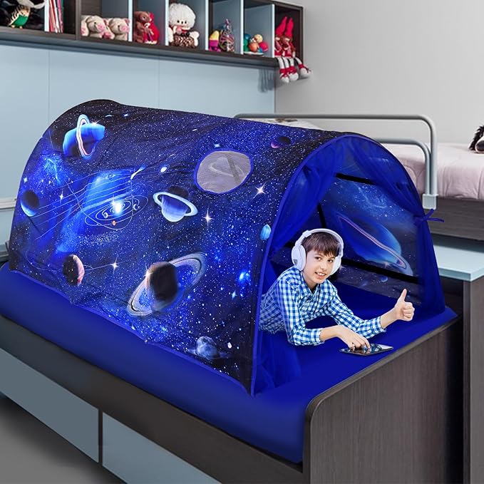 Kids Bed Tent Twin Beds -Zoos Wonder Play Tents Boys Girls Ventilated Indoor Play Tent Children Promotes Independent Play, Stimulates Imagination Set-Up Playhouse (Galaxy)