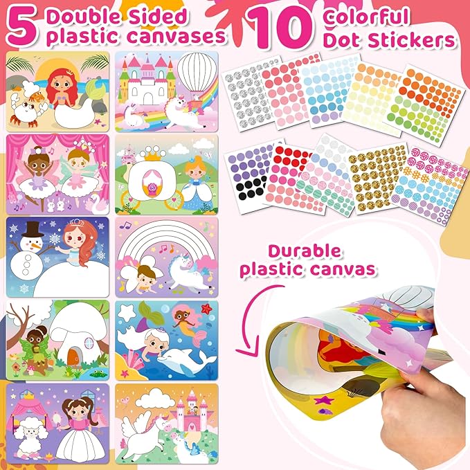 Insnug Dot Sticker Art Kit Activity - Dot It Unicorns & Princesses, No Mess Sticker Art for Toddlers 4-8, DIY Dot Stickers for Kids, Stickers Crafts Valentine Gifts for Boys & Girls Ages 3 4 5 6 7 8+
