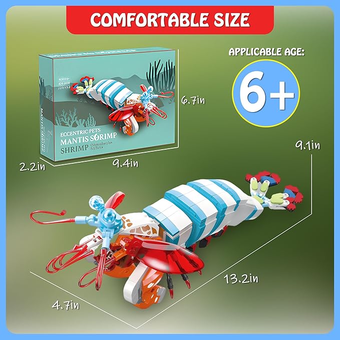 429PCS Micro Brick Ocean Animal Mantis Shrimp Toys Building Sets,Animals Botanical Collection Blocks Model for Adult Toys,Home Decor and Office Art Creative Gift,for Teens Ages 6+ Kids