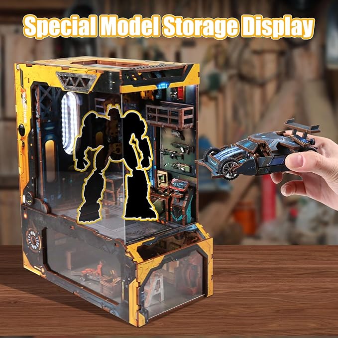 DIY Book Nook Kit,New DIY Dollhouse Booknook Bookshelf Insert Decor,3D Wooden Puzzles with LED Dust Cover,Book Nook Miniature Kit,Birthday Home Decor for Teens Adult-Automobile Workshop