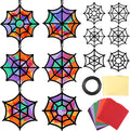 Qyeahkj 36 Set Halloween Spider Web Suncatchers Crafts Kids DIY Hanging Spider Web Tissue Paper Crafts Kit Window Art Ornaments Decor for Halloween School Home Activity Art Project Party Favor Gift
