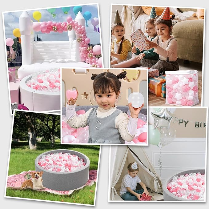 Ball Pit Balls Pack of 100 200 500 - Star and Round Set BPA Free Phthalate Free Non-Toxic Crush Proof Play Balls Soft Plastic Balls for Toddlers Baby Kids Birthday Pool Tent Party
