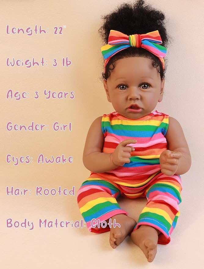 HOOMAI Lifelike Reborn Baby Dolls with Soft Body African American Realistic Girl Doll 22.8 Inch Best Birthday Gift Set