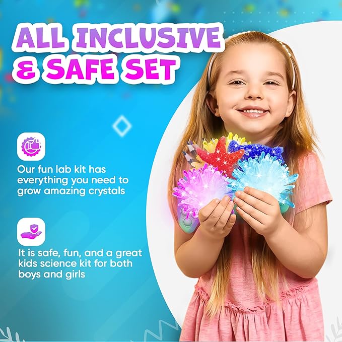 Evviva Sciences Crystal Growing Kit for Kids Science Kit to Make & Grow Rocks, Crystals, Gems – Easy All Inclusive Set – Chemistry, Geology & Learning Experiment Toy – w/eBook
