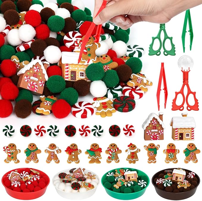 135 Pcs Christmas Gingerbread Man Sensory Bin Items Christmas Candy Counting Sorting Sensory Bin Filler Fine Motor Toys Gingerbread Man Counts for Kids Xmas Counting Toys for Preschool