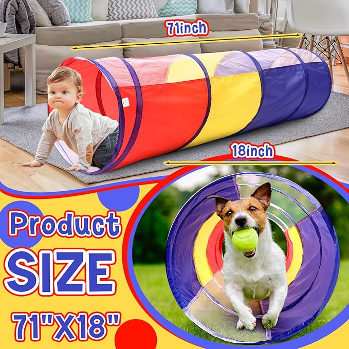 4 Pcs Multicolored Play Tunnel for Kids Crawl and Explore Tent 6ft Pop up Baby Crawl Play Tunnel with See Through Mesh Sides for Toddler Indoor Outdoor Crawling Game