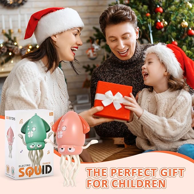 Dancing Octopus Toy with LED Lights and Music, Fishing Rod, Automatic Avoidance, Crawling, Tummy Time Toy, Suitable for Children 3 Years and Older, Birthday Gift (Pink)