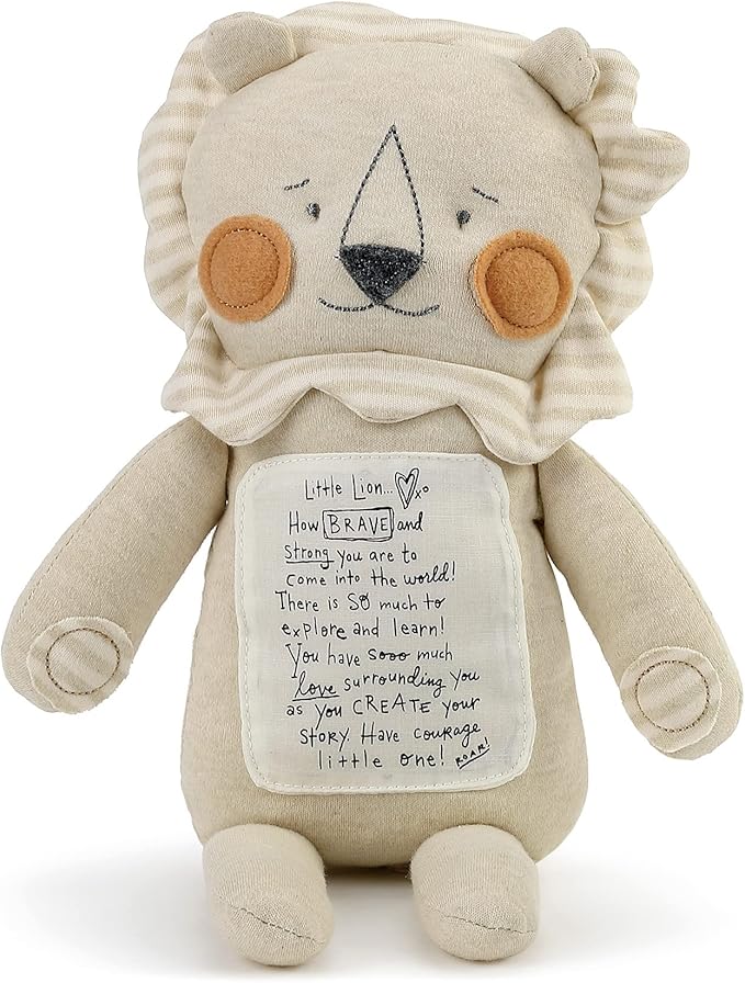 DEMDACO Brave Little Lion Tan Stripe 16 inch Polyester Plush Fabric Figure Toy