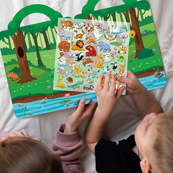 6 Sets 3D Reusable Sticker Books for Toddlers, Puffy Activity Books for Kids Ages 3-5, Travel Sticker for Kids 3 4 5 6 Years Old Girls & Boys Birthday Gifts